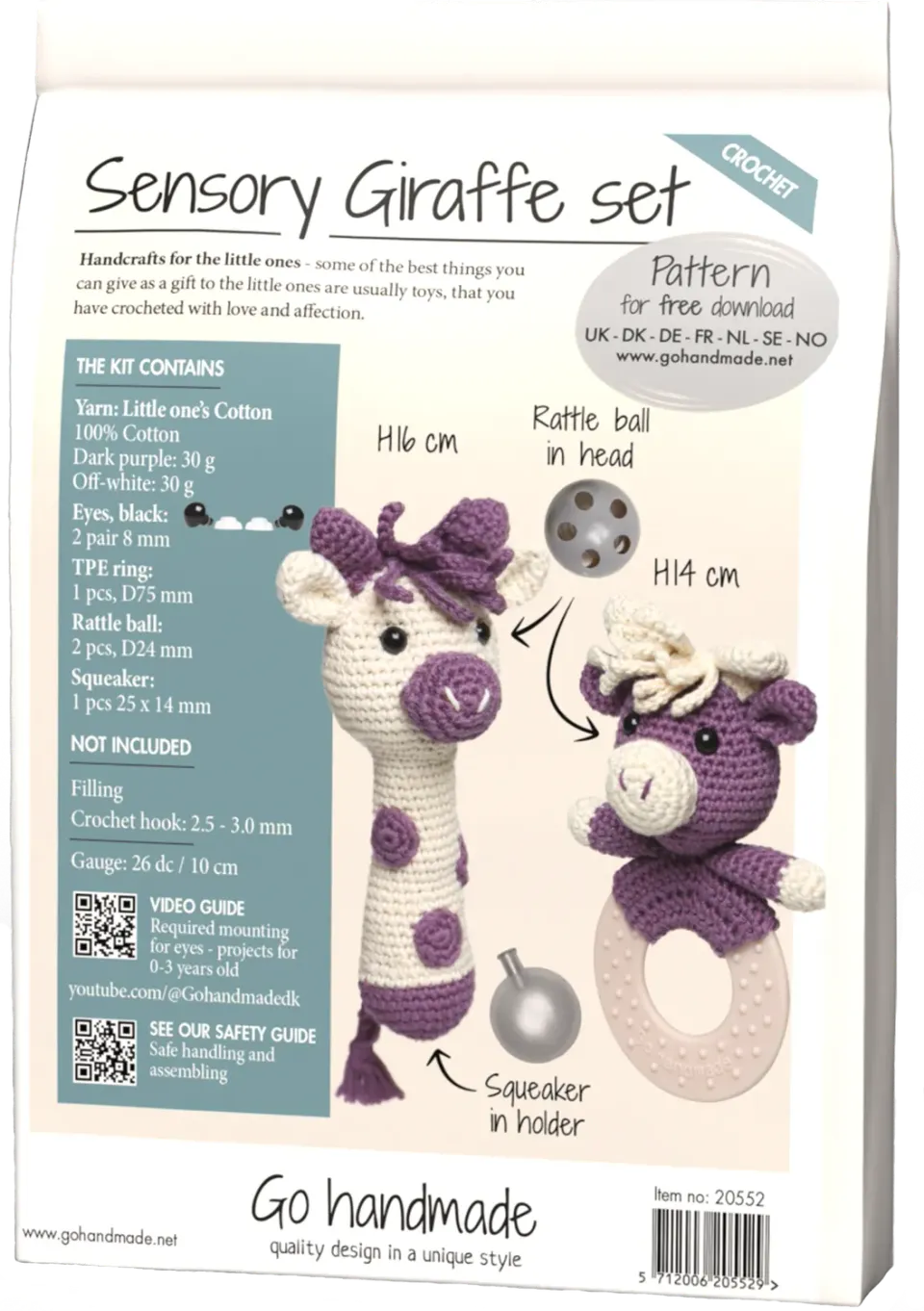Go Handmade Sensory Giraffe Häkelset mit Rassel