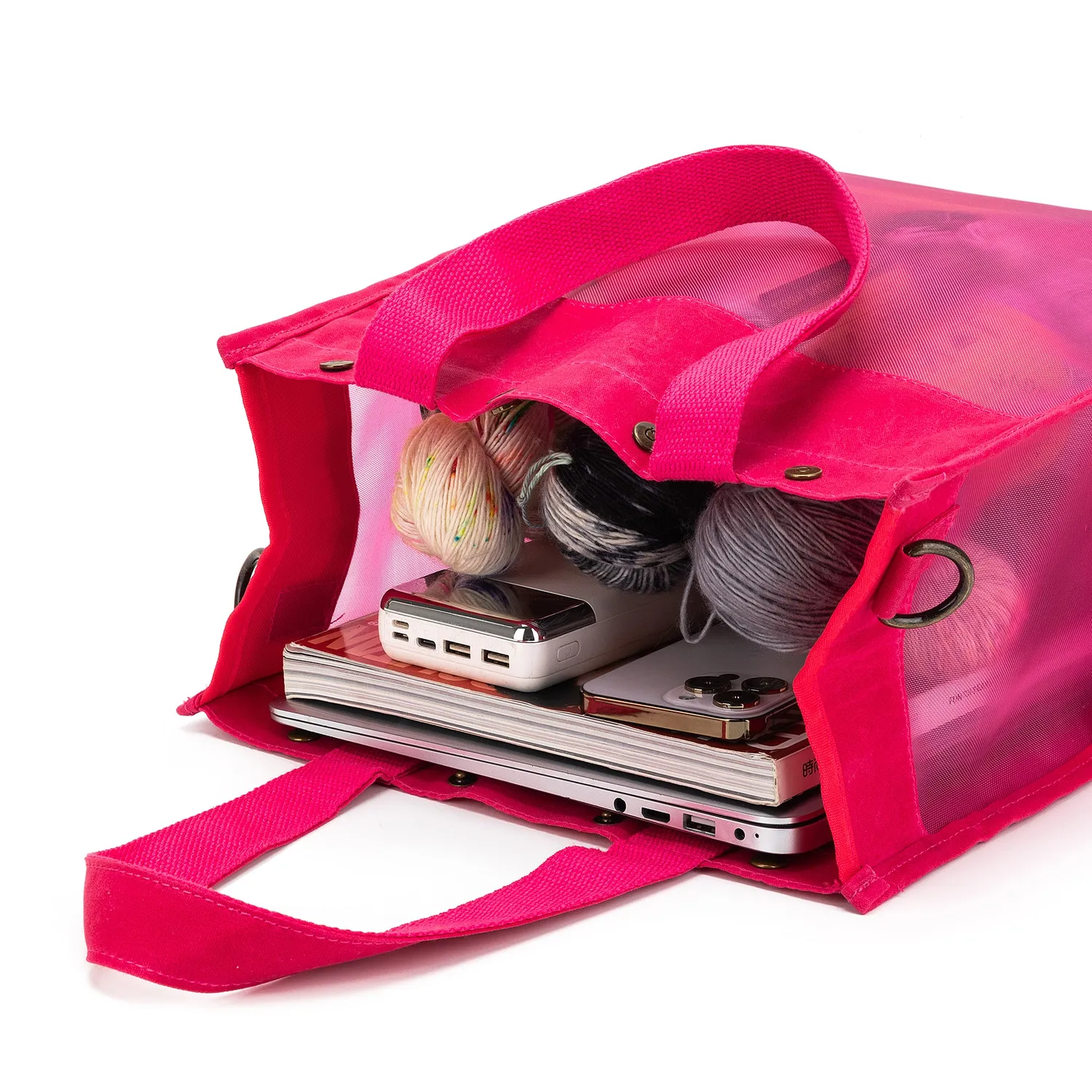 della Q Maker's Tall Mesh Tote Projekttasche Vivid Rose Netz
