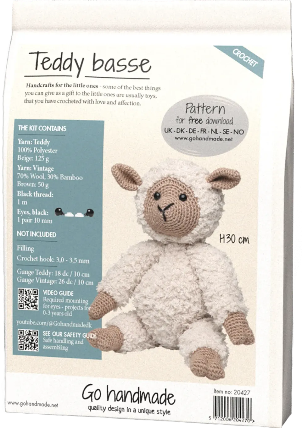 Go Handmade Teddy Basse Häkelset Beige Braun H30cm