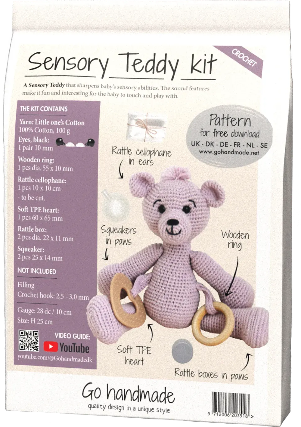 Go Handmade Sensory Teddy Häkelset helllila Greifling