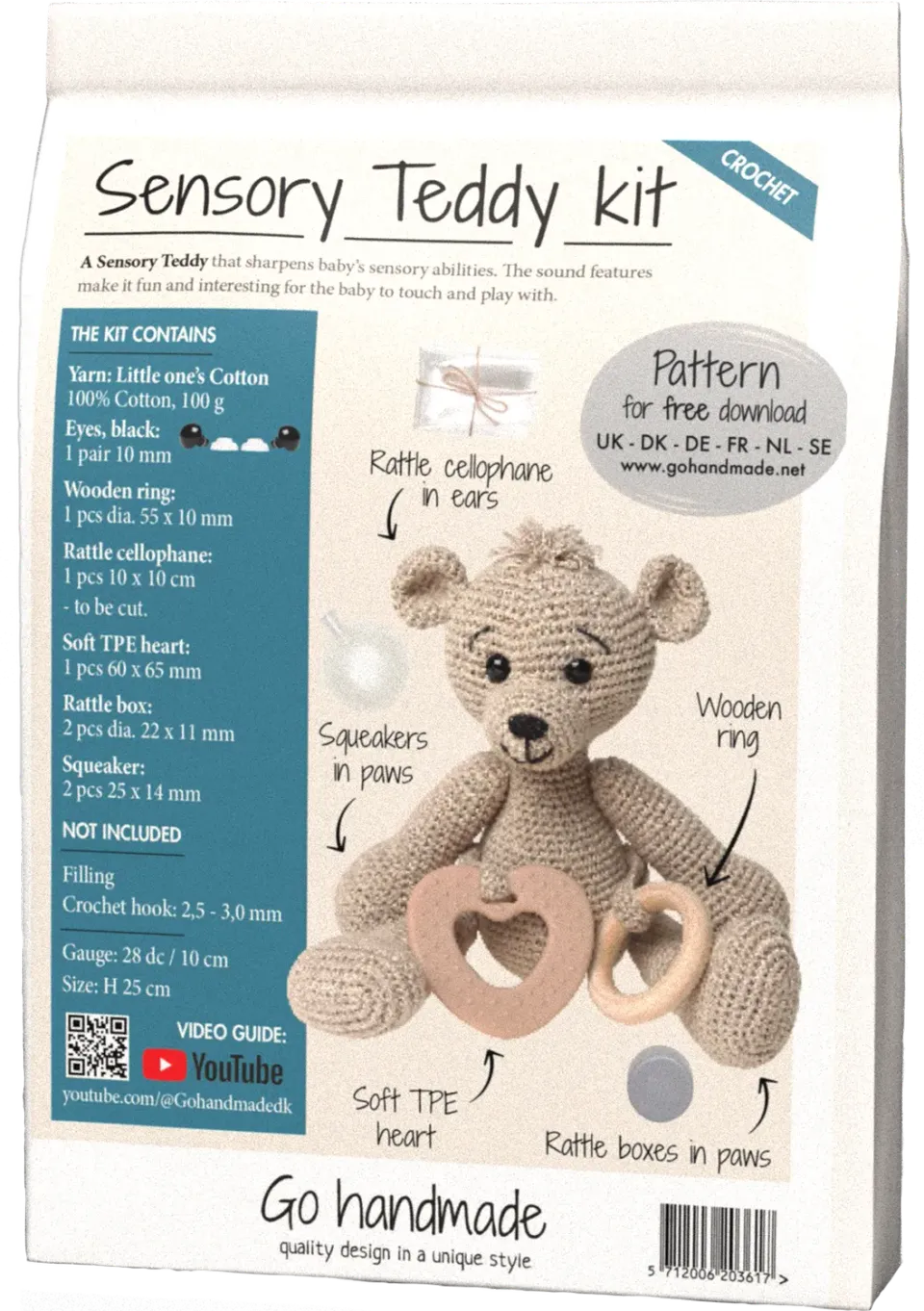 Go Handmade Sanse Teddy Häkelkit beige Rassel