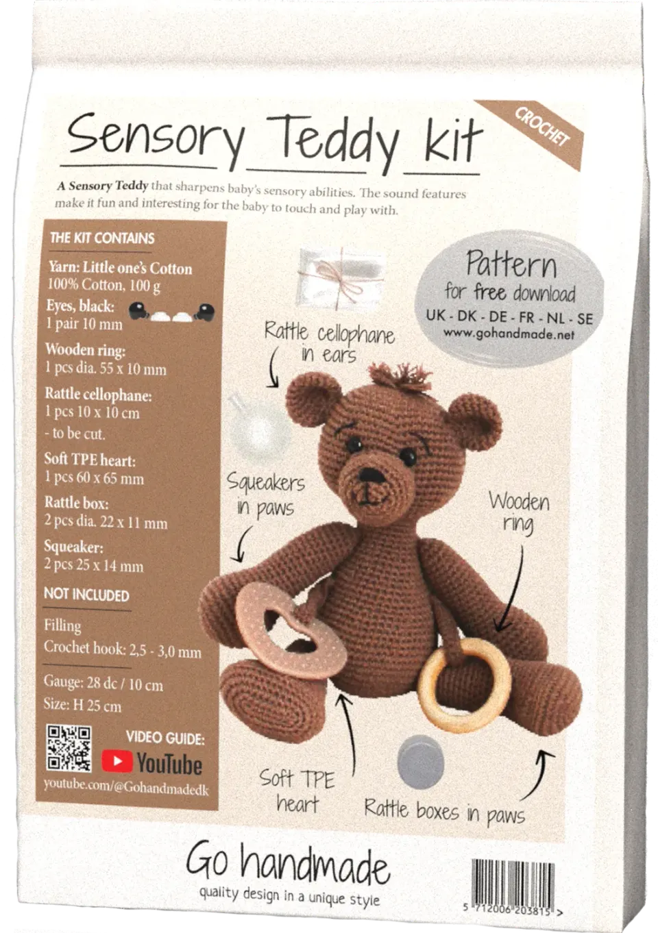 Go Handmade Sensory Teddy Häkelset dunkelbraun Baumwolle