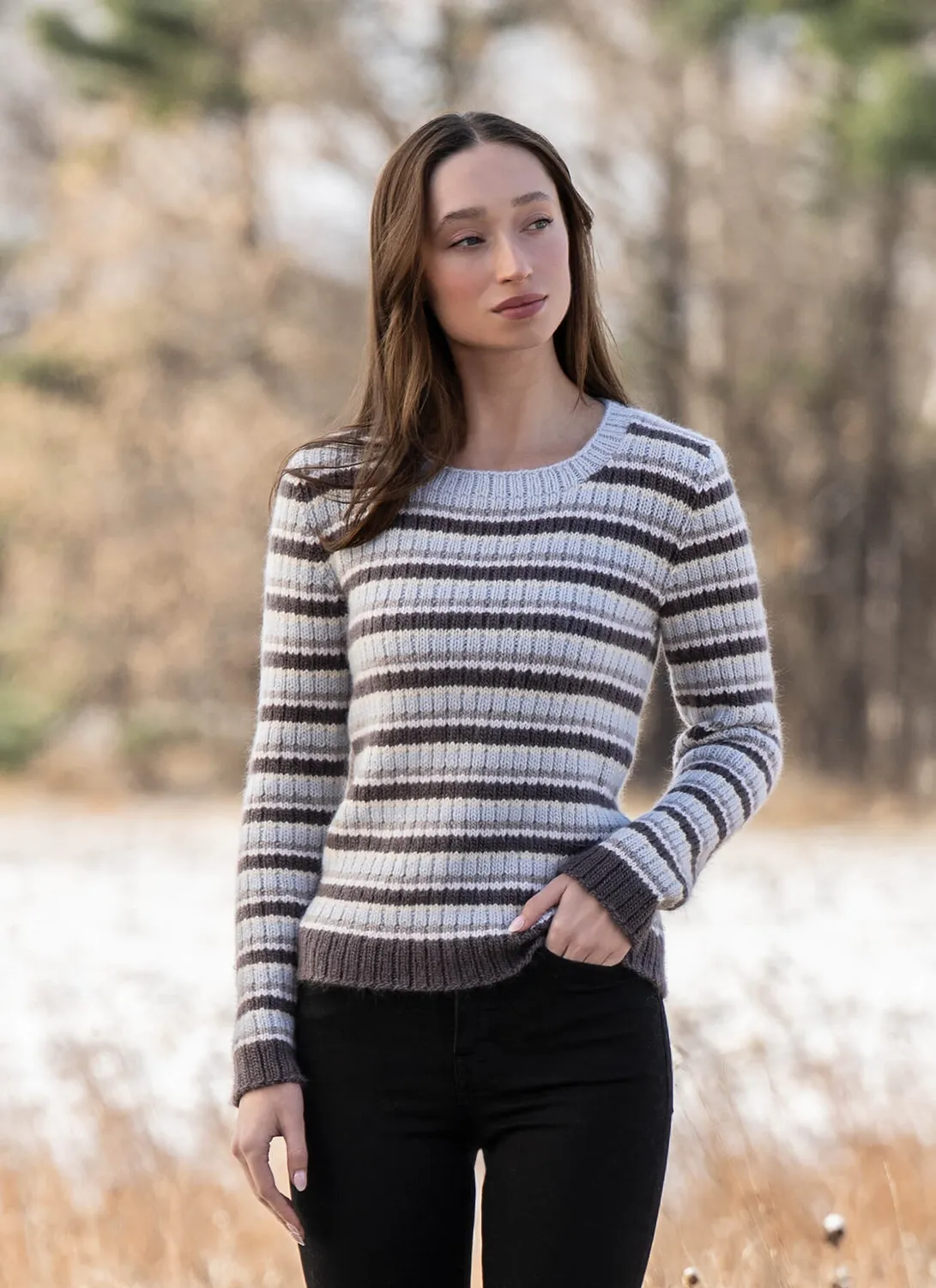 Blue Sky Fibers Misty Horizon Sweater Strickanleitung Streifen