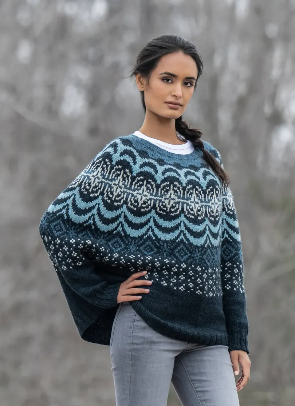 Blue Sky Fibers Supernovae Swoncho Poncho Strickanleitung