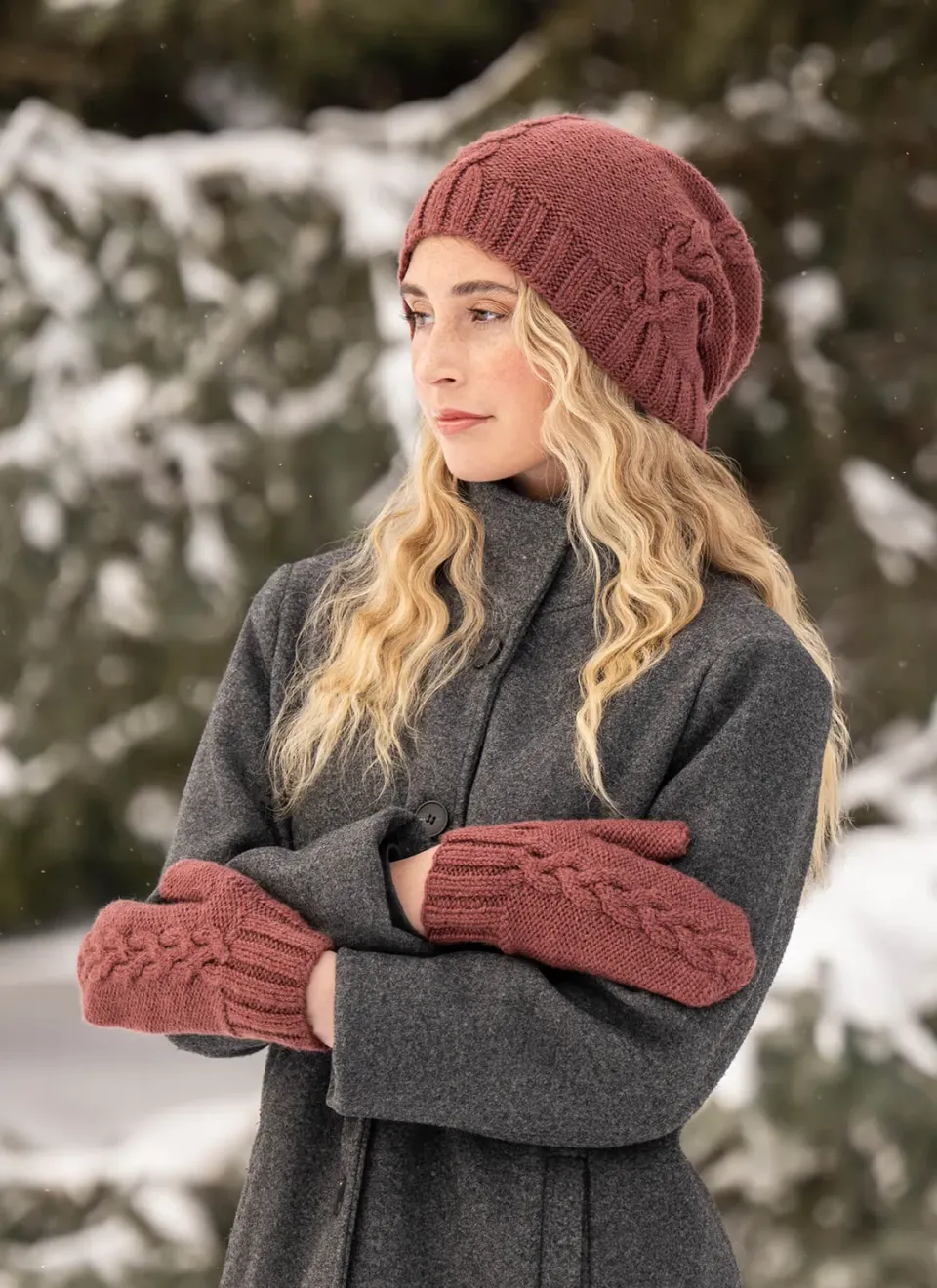 Blue Sky Fibers Classic Rosewood Hat Mitts Set Strickanleitung PDF