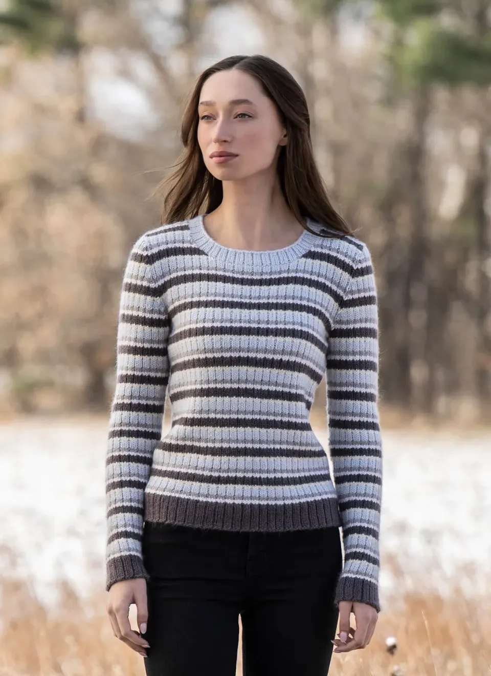 Blue Sky Fibers Misty Horizon Sweater Strickanleitung Streifen