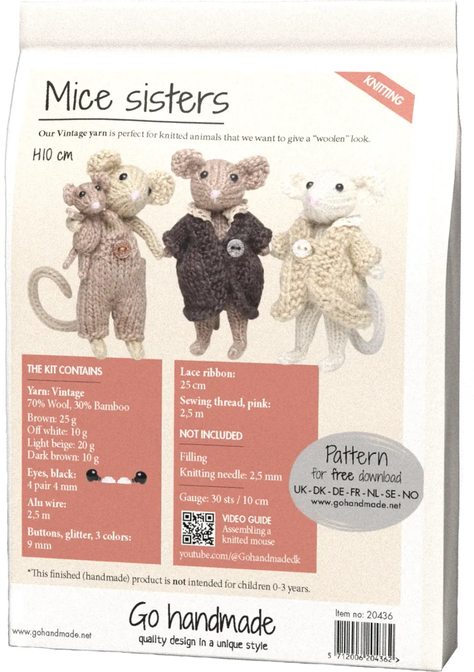Go Handmade Mice Sisters H10 cm Häkelset Vintage