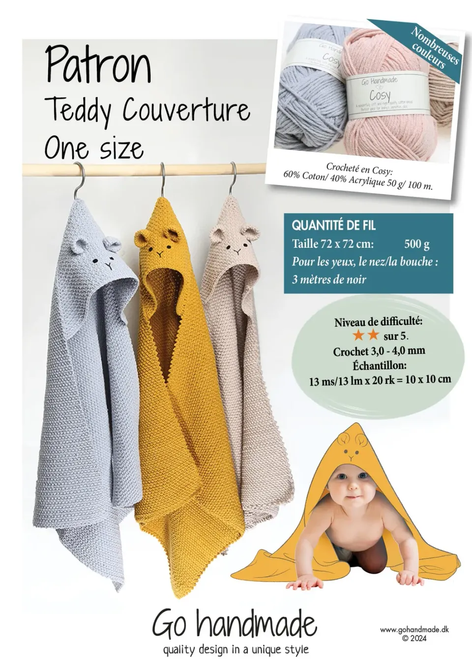 Go Handmade Teddy Decke Häkelanleitung 72x72cm FR