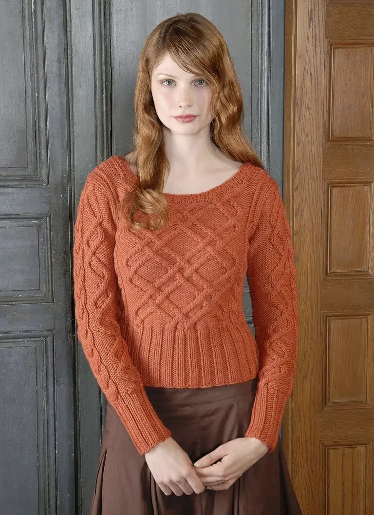 Blue Sky Fibers Women’s Aran Pullover Strickanleitung Zopf