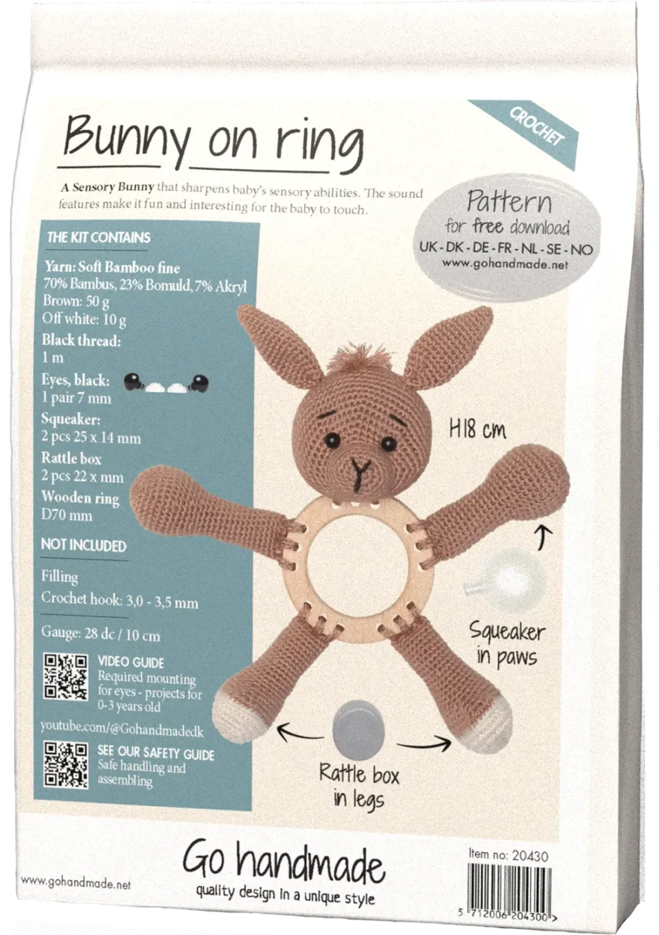 Go Handmade Bunny on Ring Häkelset braun 18 cm