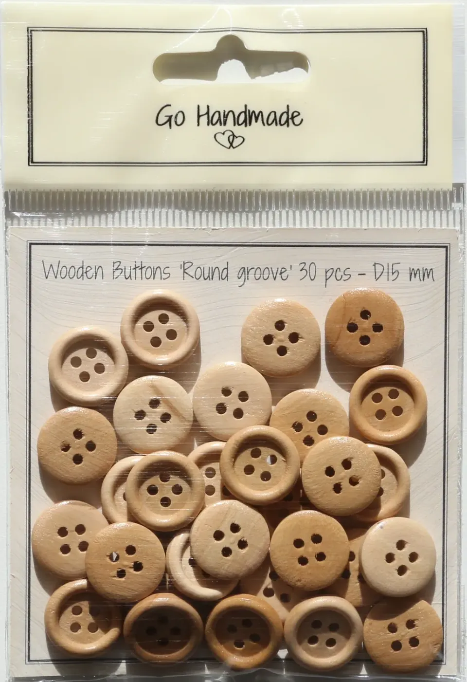Go Handmade Round Groove Holzperlen Natur 15mm 30 Stk