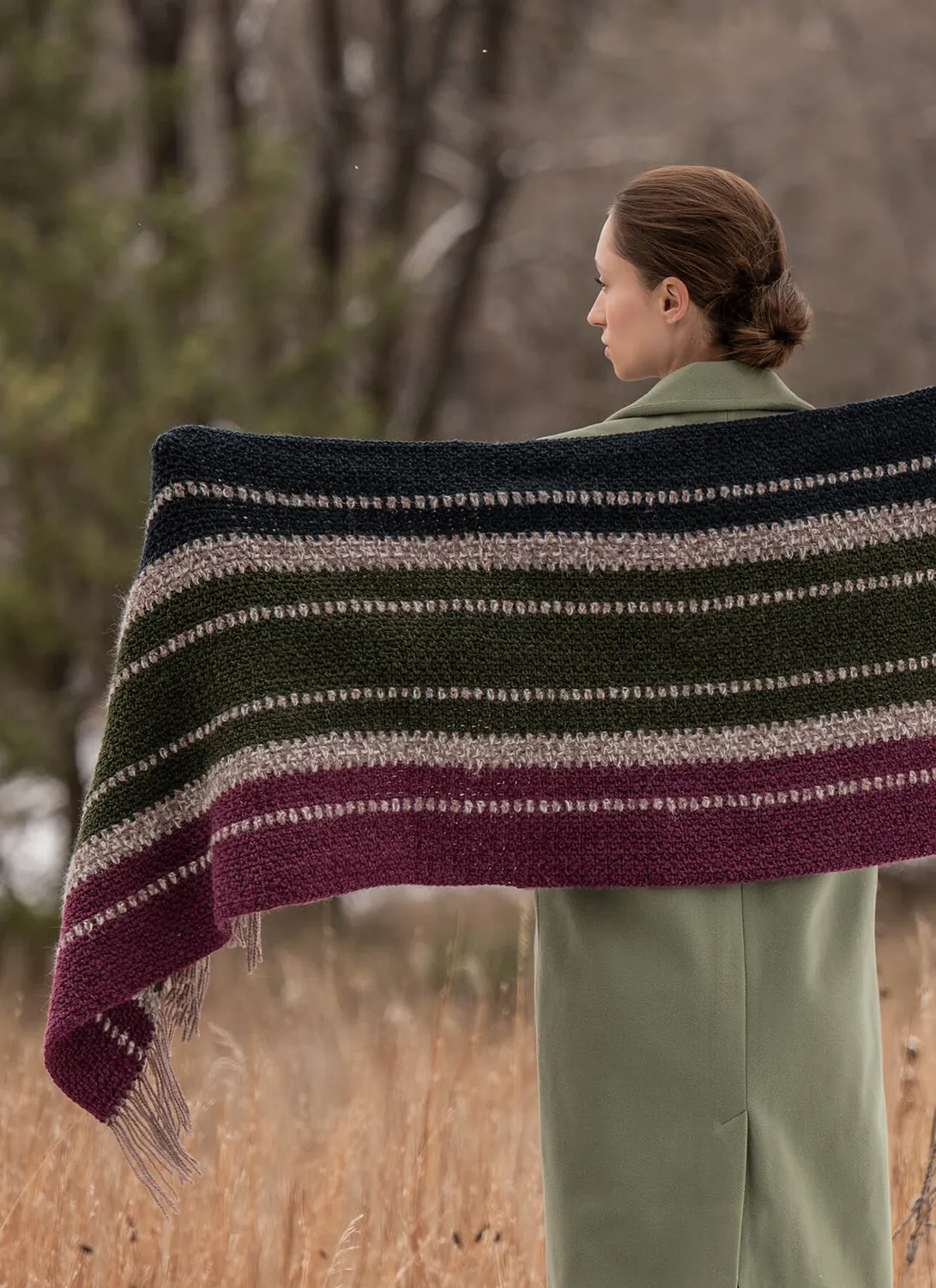 Blue Sky Fibers Alta Lakes Wrap Häkelanleitung gestreift