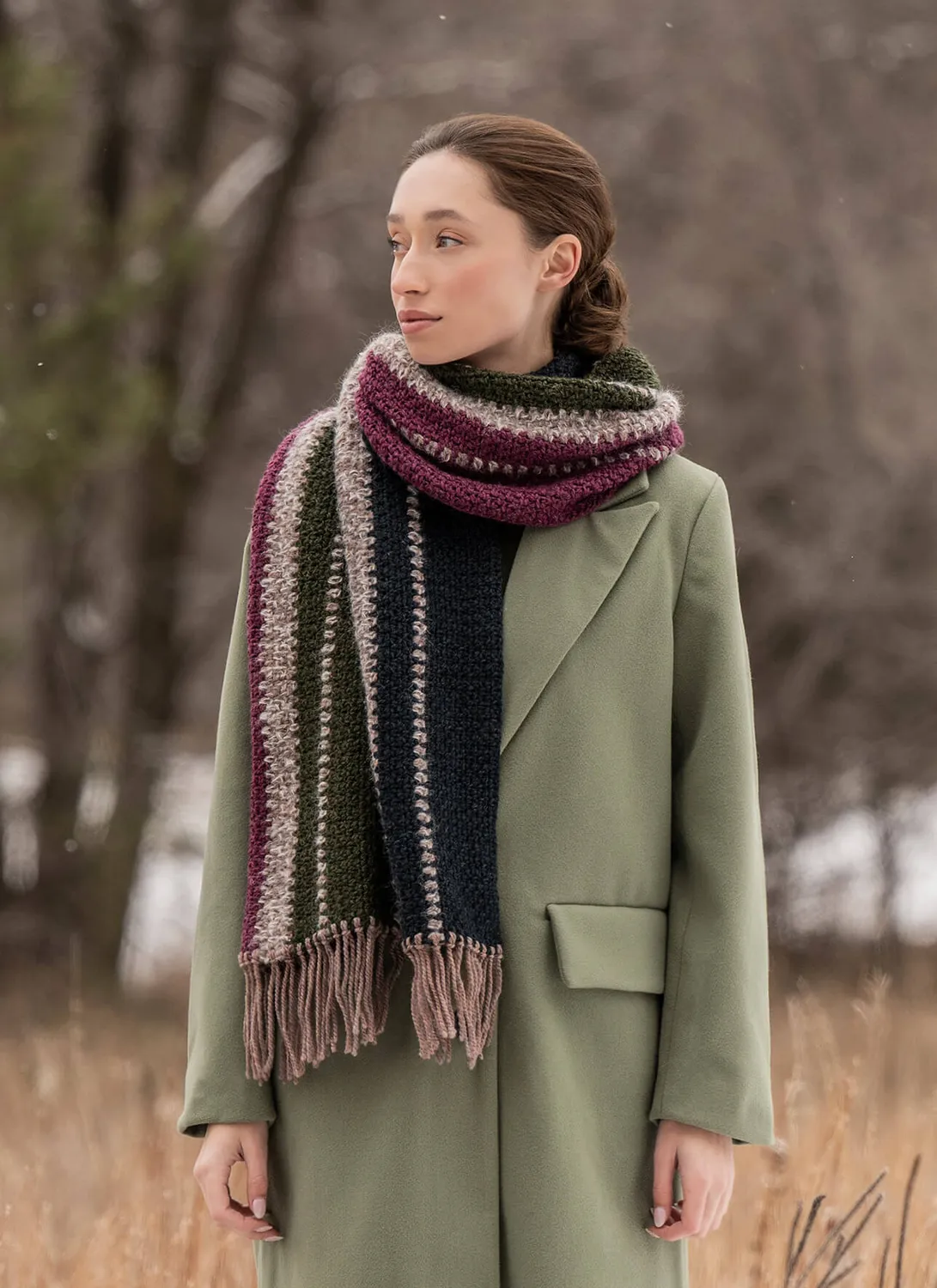 Blue Sky Fibers Alta Lakes Wrap Häkelanleitung gestreift