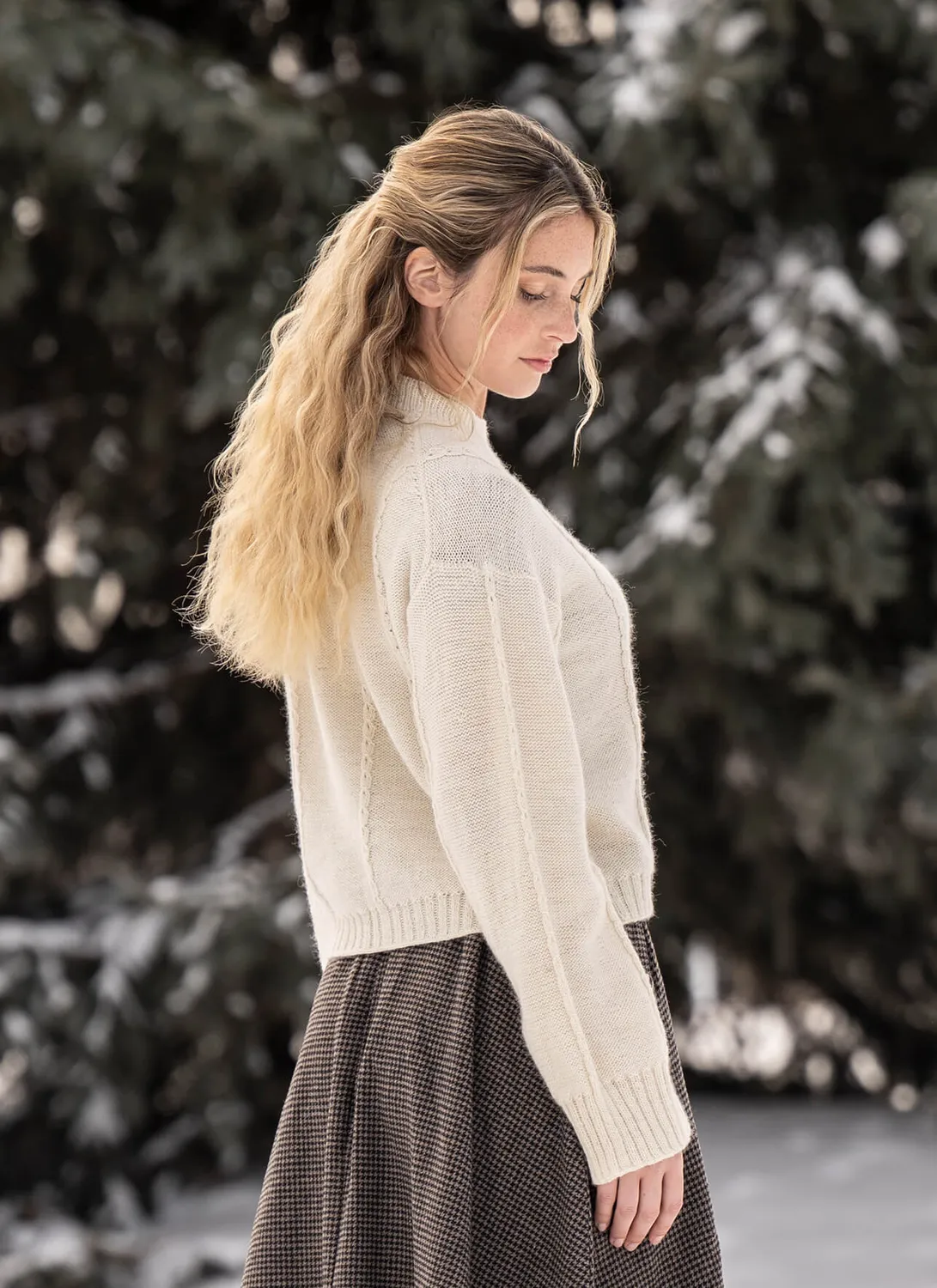 Blue Sky Fibers Telakka Sweater Strickanleitung Zopf Oversize