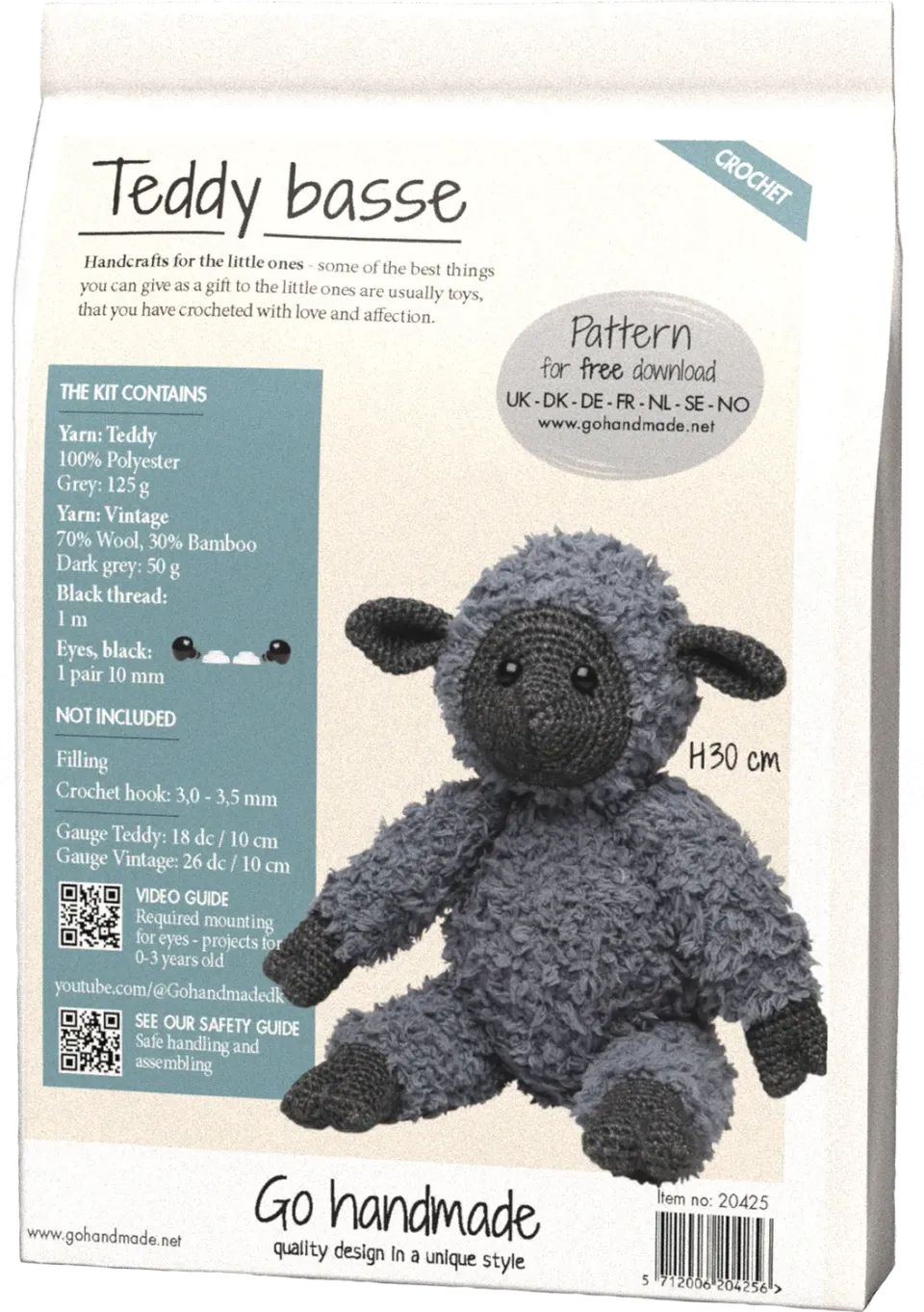 Go Handmade Teddy Häkelset Grau H30cm Kuscheltier