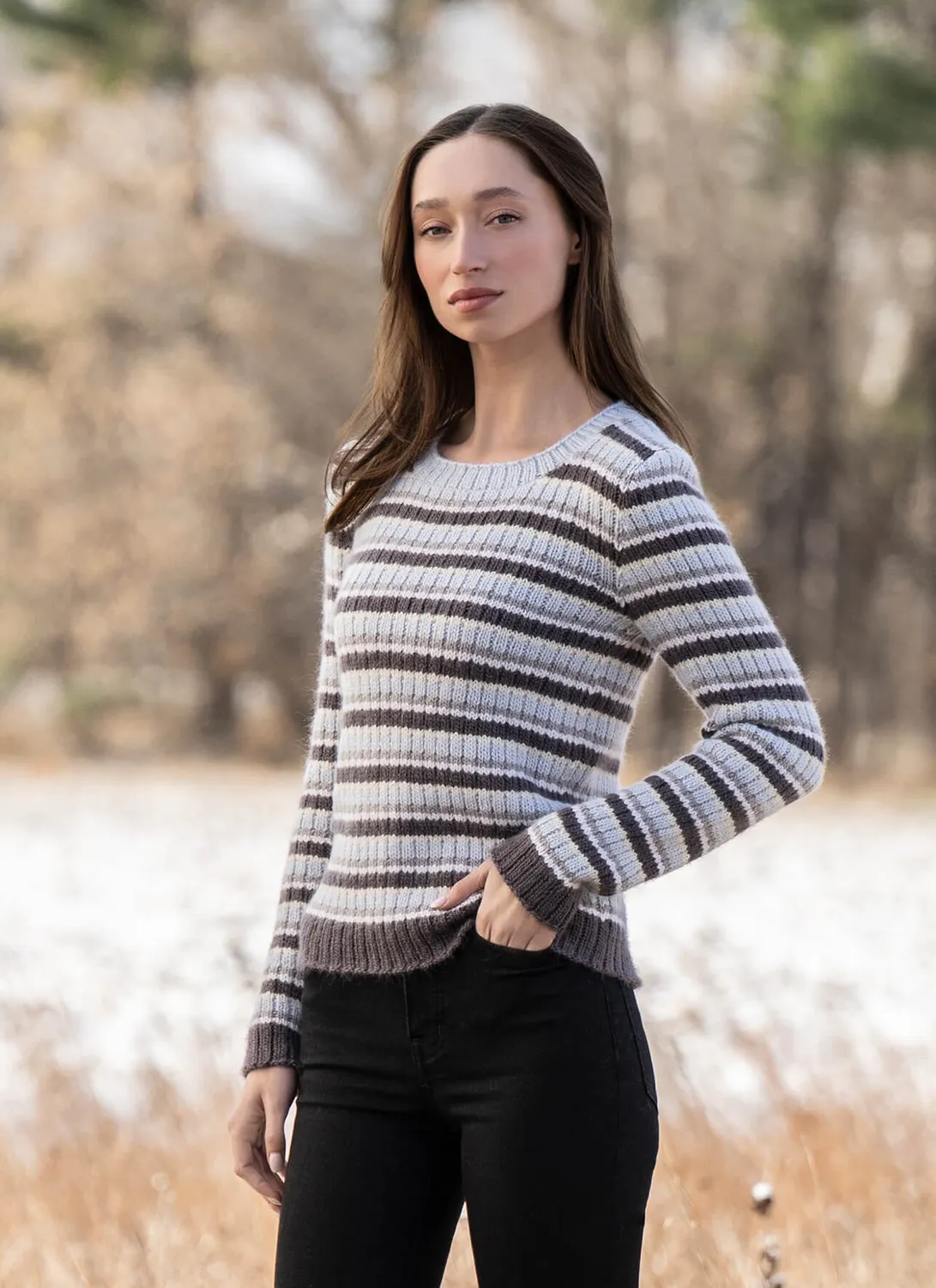 Blue Sky Fibers Misty Horizon Sweater Strickanleitung Streifen