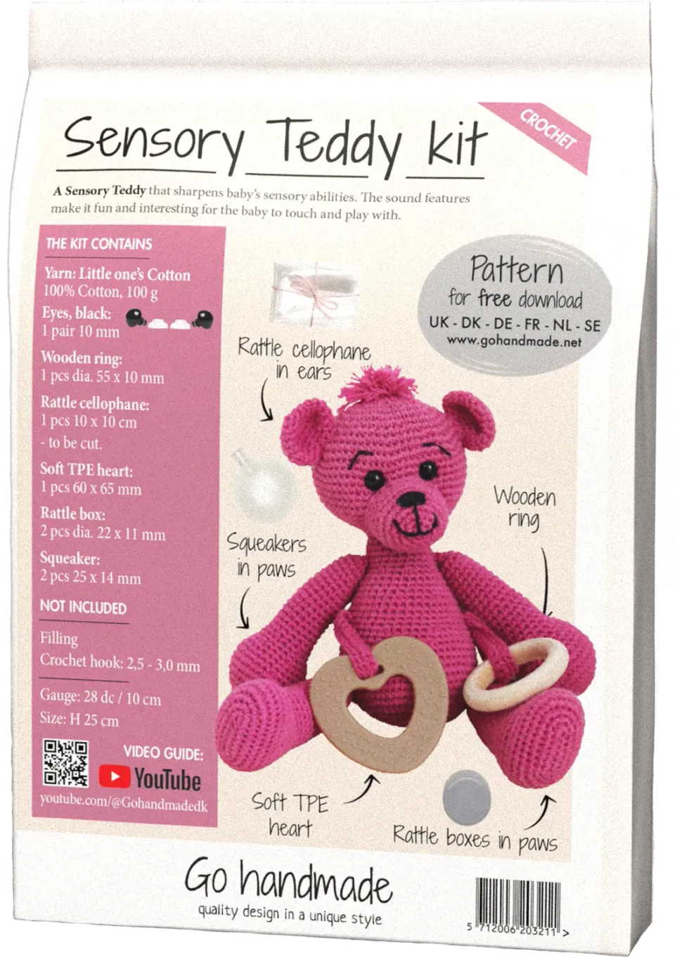Go Handmade Sensory Teddy Häkelset Dunkelrosa 100 g Baumwolle