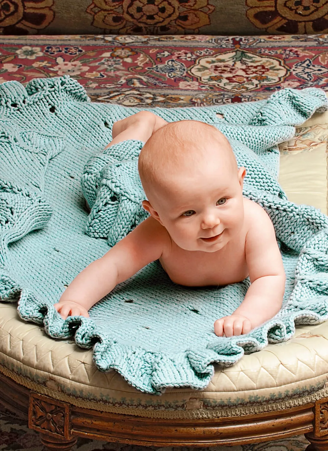 Blue Sky Fibers Classic Eyelet Baby Blanket Strickanleitung PDF Rüsche