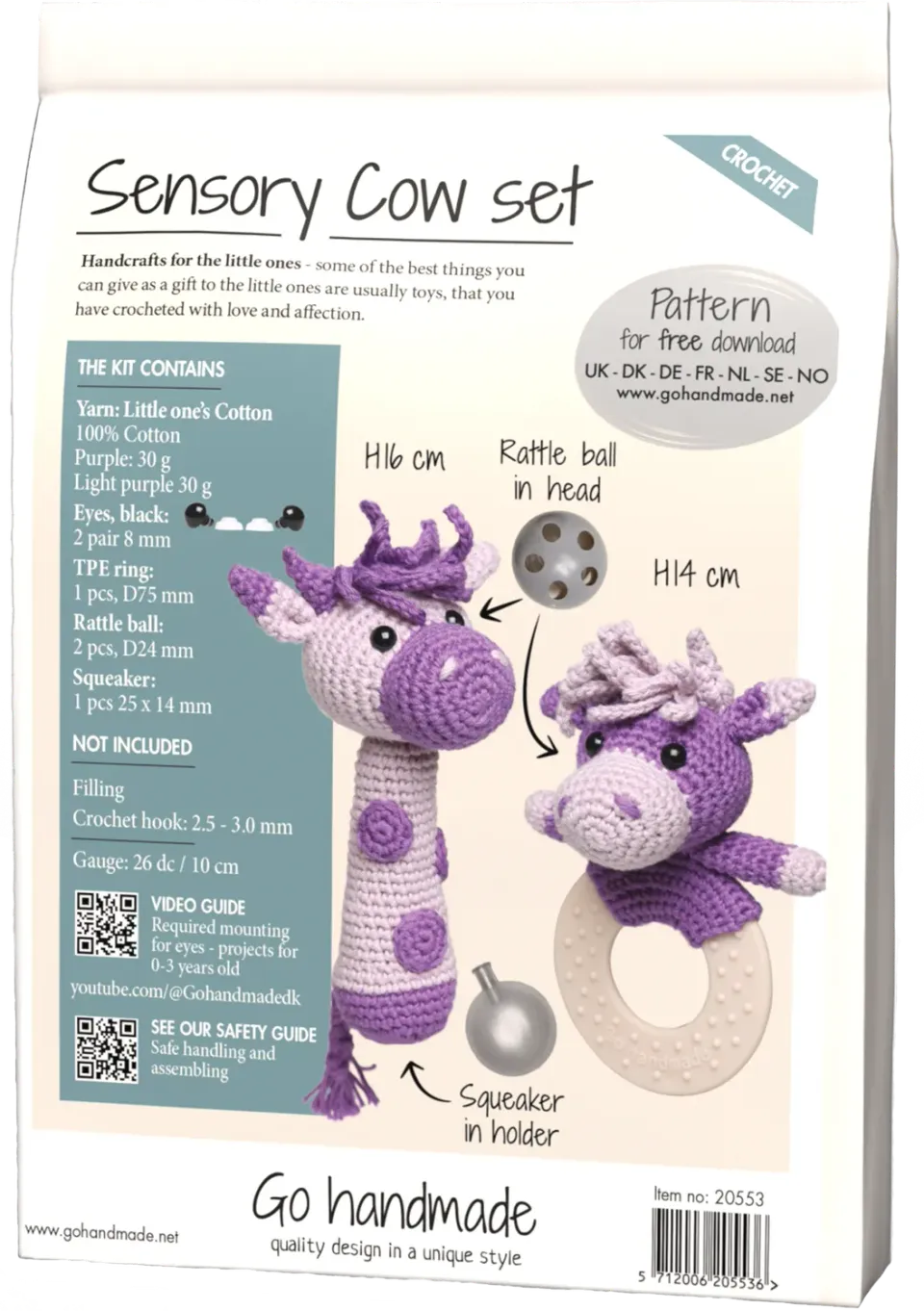 Go Handmade Sensory Cow Häkelset Kuh Rassel