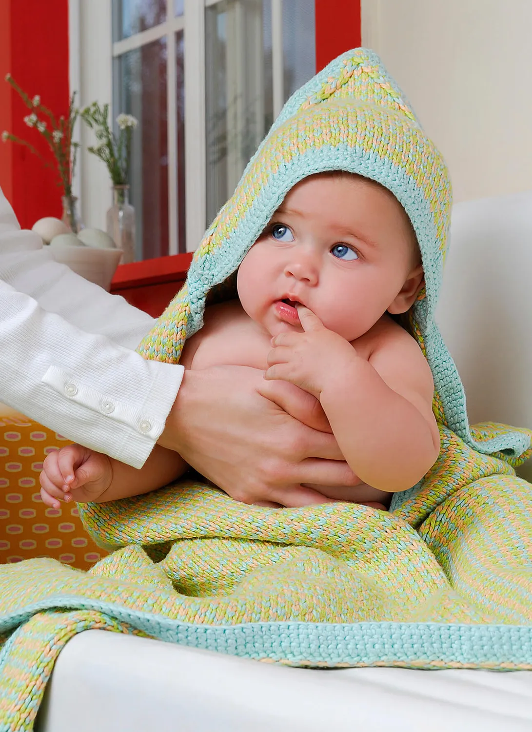 Blue Sky Fibers Classic Series Hooded Baby Blanket Strickanleitung