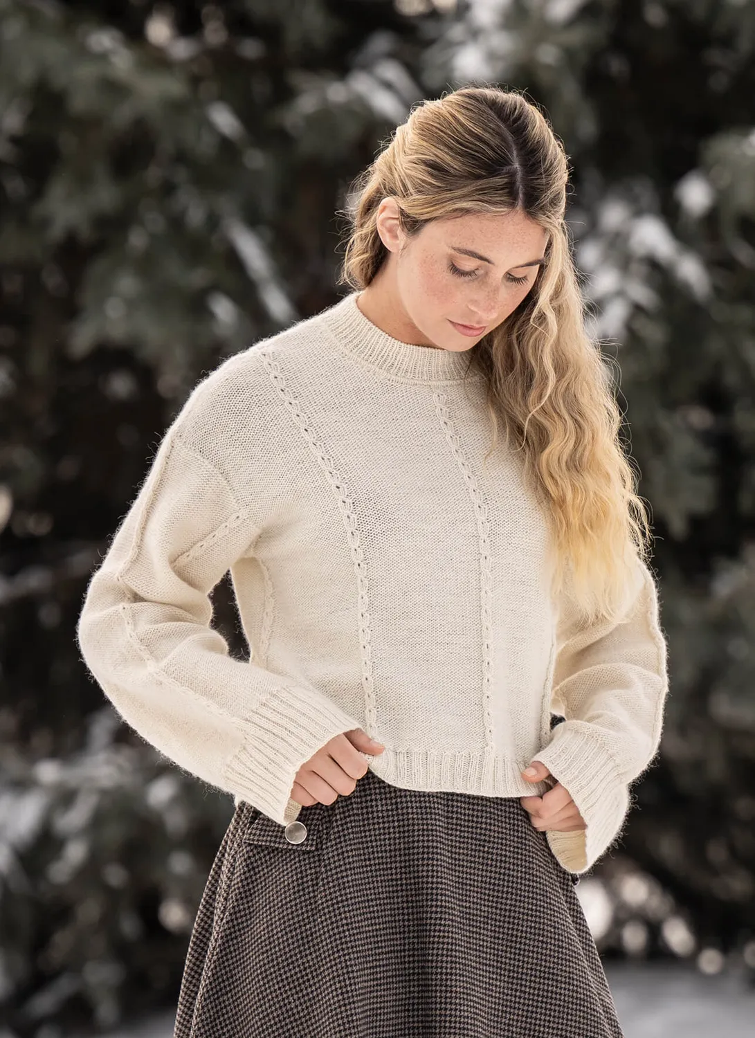 Blue Sky Fibers Telakka Sweater Strickanleitung Zopf Oversize