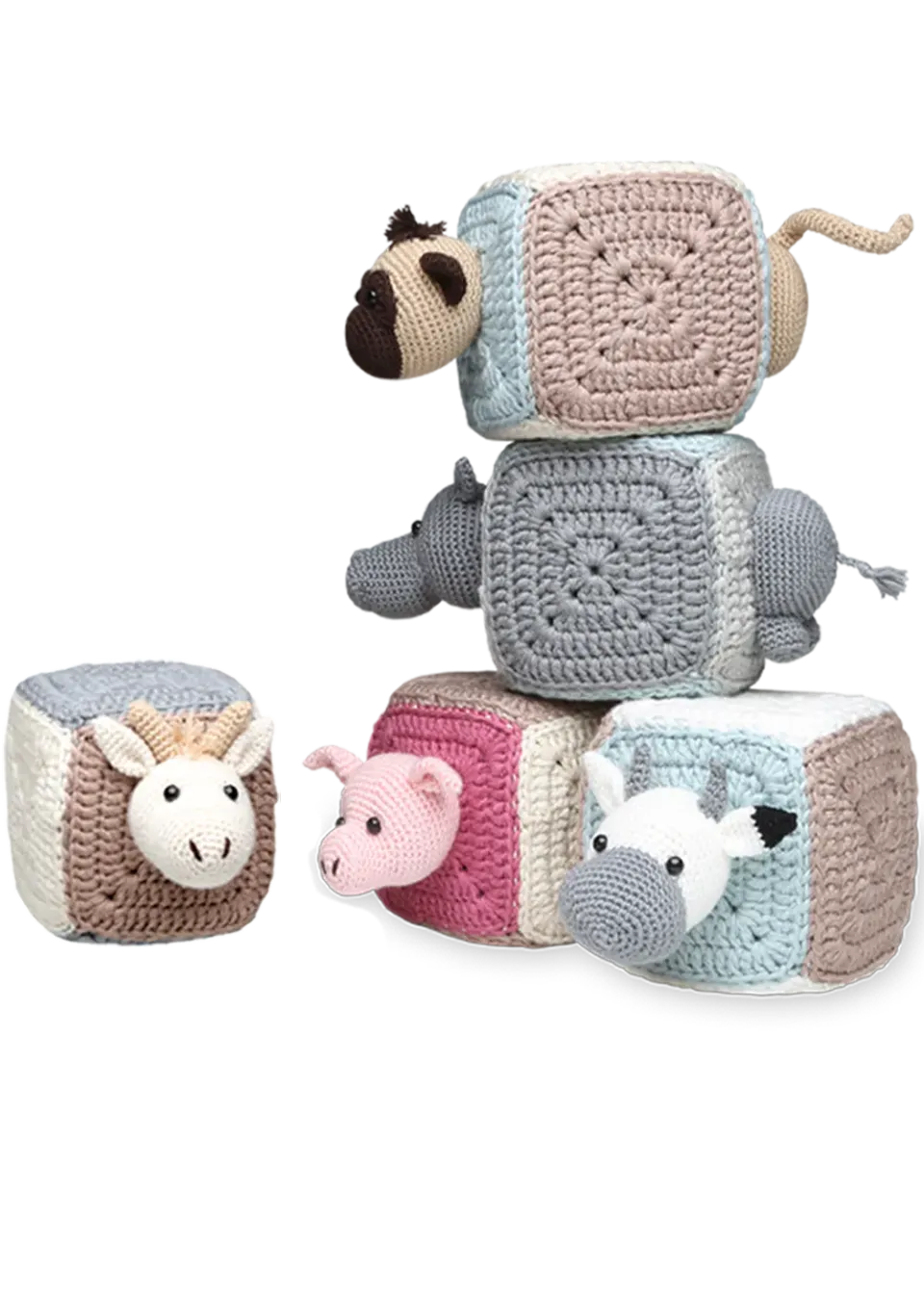 Go Handmade Stapelwürfel mit Tieren Häkelset 8 cm