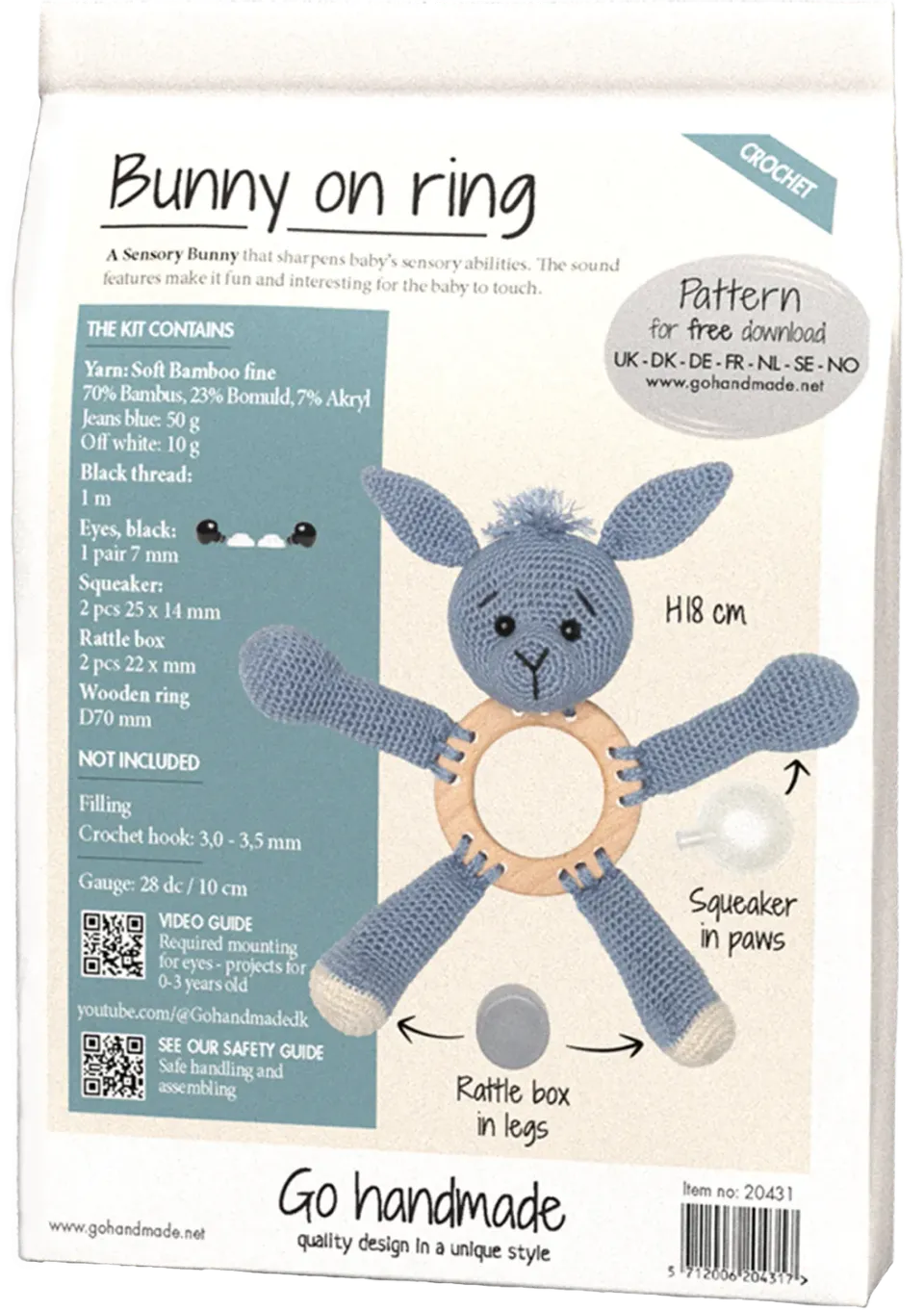 Go Handmade Bunny on Ring Häkelset jeansblau 18 cm