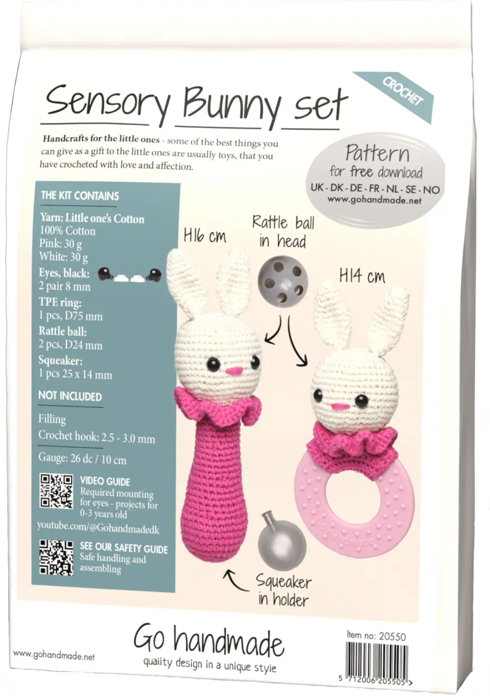 Go Handmade Sensory Bunny Häkelset Baumwolle rosa