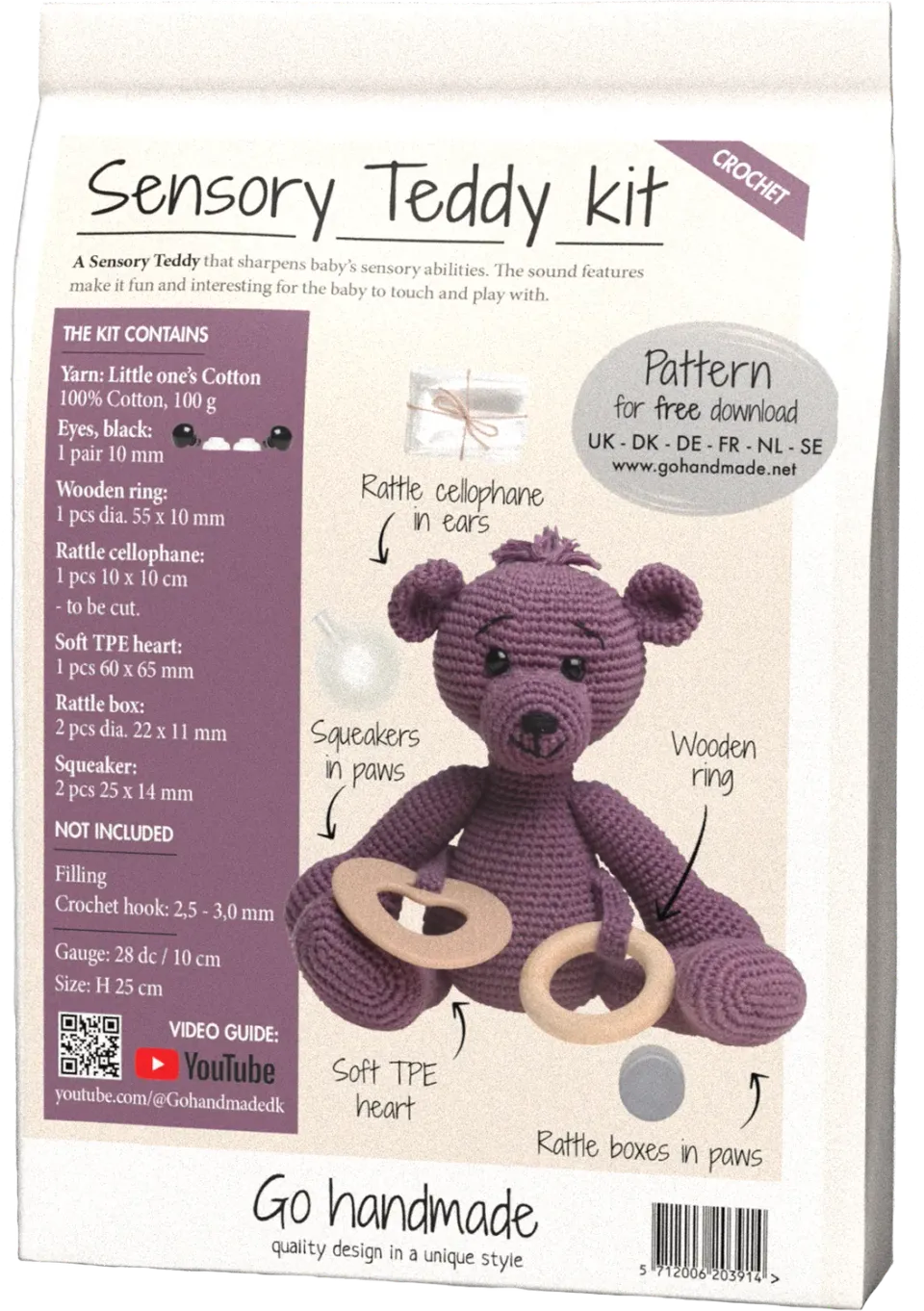 Go Handmade Sanse Teddy Häkelset dunkellila Greifling