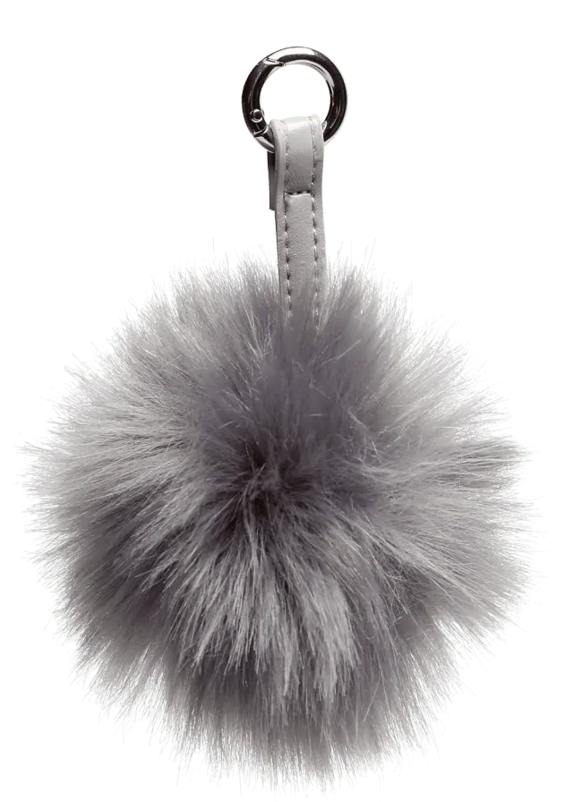 Go Handmade Pompon Anhänger Grau 11 cm Kunstfell