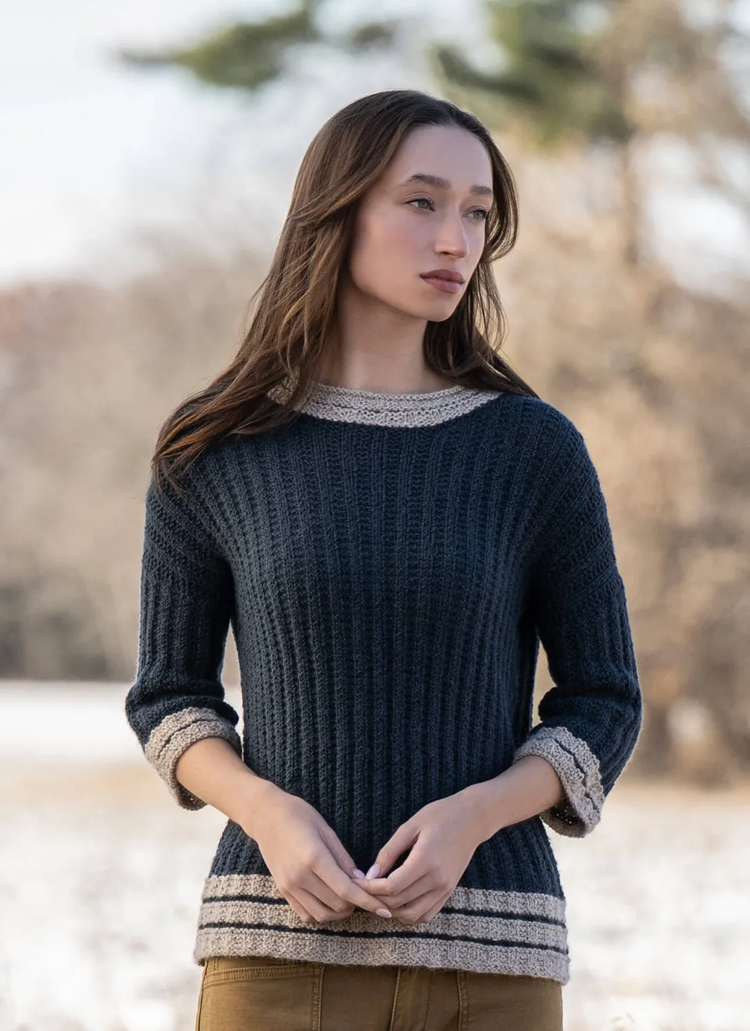 Blue Sky Fibers Scenic Sweater Strickanleitung zweifarbig Alpaka